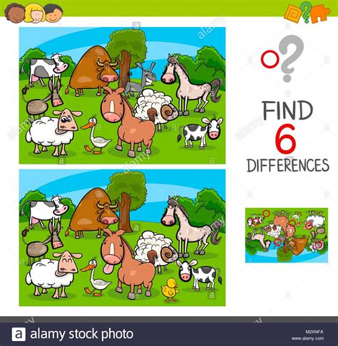 Cartoon Illustration Of Find And Spot Six Differences