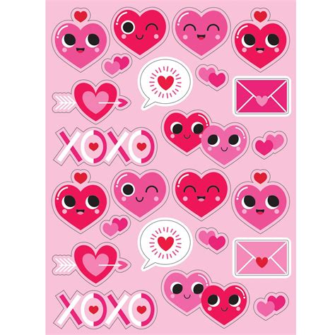 Valentines Day Heart Emoji Stickers 4 Ct