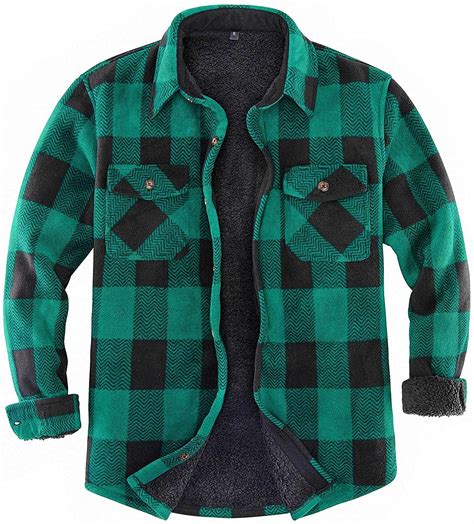 Thcreasa Mens Sherpa Fleece Lined Flannel Shirt Jacket Warm Button Down