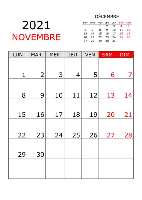 Calendrier Novembre 2021 Calendriersu