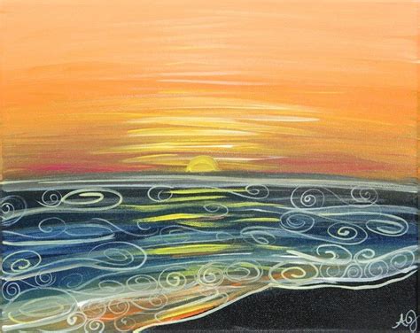 Ocean Sunset Acrylic On Canvas By Alane Jewel