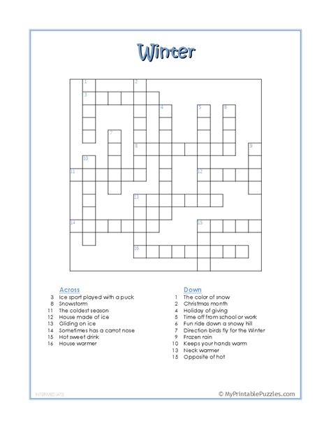 Printable Winter Crossword Puzzles