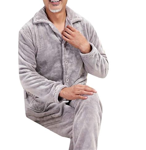 Jaycargogo Mens Winter Flannel Pajamas Set Thicken Long Sleeve 2 Piece