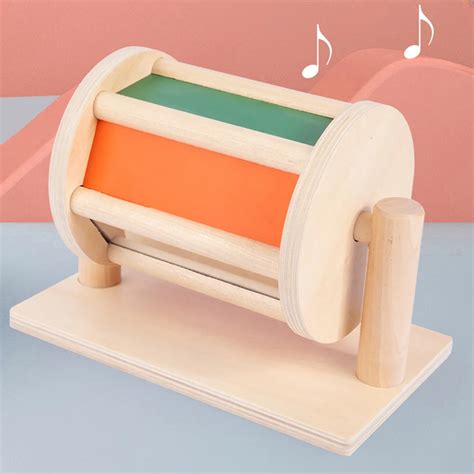 Montessori Wooden Sensory Spinning Drum For Early Education And Color Cognition Rotating Textile