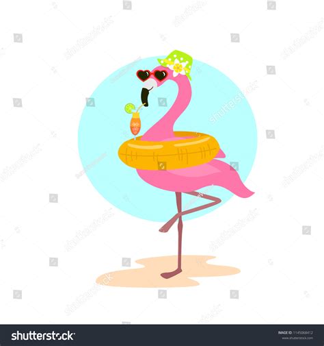 Cute Cartoon Fun Flamingo Swimming Inflatable เวกเตอร์สต็อก ปลอดค่า