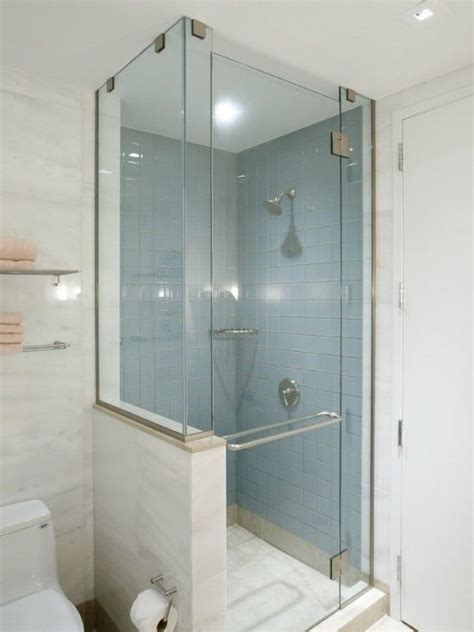 Shower With Half Glass Wall Bathroom Remodel Shower Redesign Small Bathroom Small Bathroom