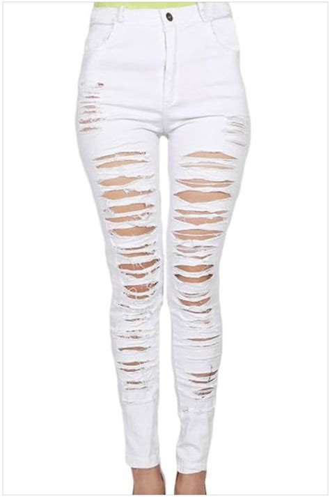 High Quality Women High Waist White Ripped Skinny Jeans Free Download