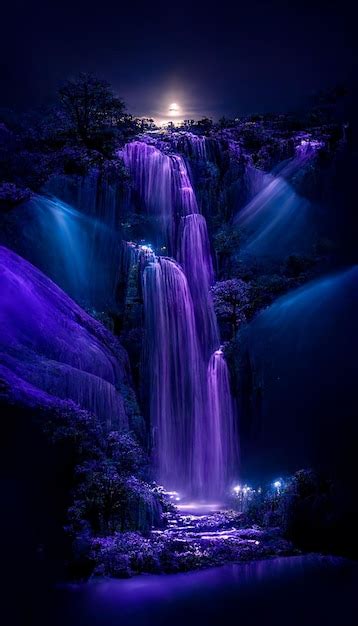Premium Ai Image A Purple Waterfall In The Dark