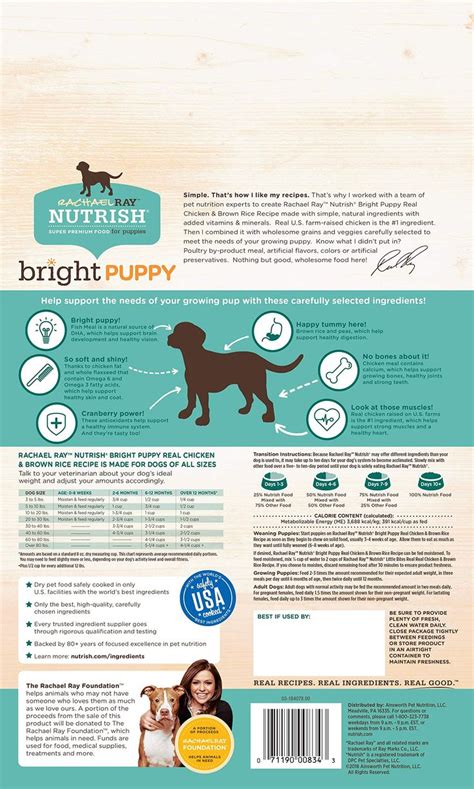 The best puppy food for your puppy's first month of life is their mother's milk, which has the best balance of nutrients for a growing puppy. Rachael Ray Nutrish Bright Puppy Premium Natural Dry Dog ...