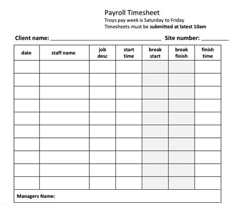 Payroll Timesheet Template 8 Free Download For Pdf Excel Sample