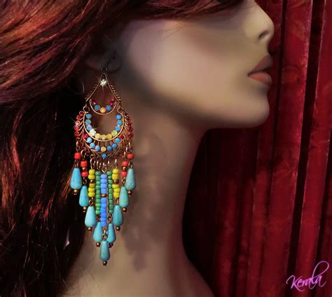Beaded Turquoise And Silver Chandelier Earrings Large Exotic Etsy