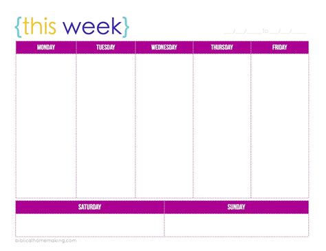 One Week Calendar Template Printable Printable Templates