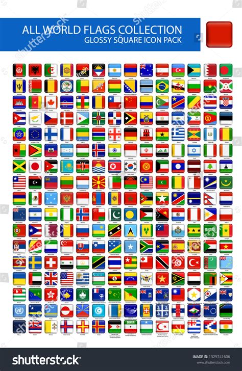 All World Flags Round Square Glossy Stock Vector Royalty Free