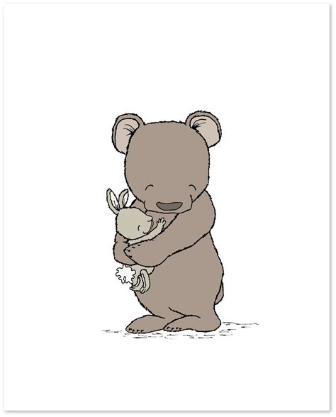 Bear And Bunny Hugs Woodland Nursery Art Print Handmade
