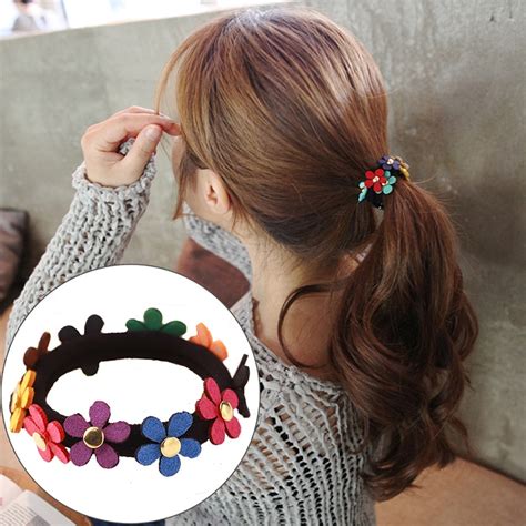 Women Sweet Colorful Flower Ponytail Holder Rope Elastic Hair Bands