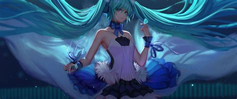 Download Beautiful Blue Long Hair Hatsune Miku 2560x1080 Wallpaper