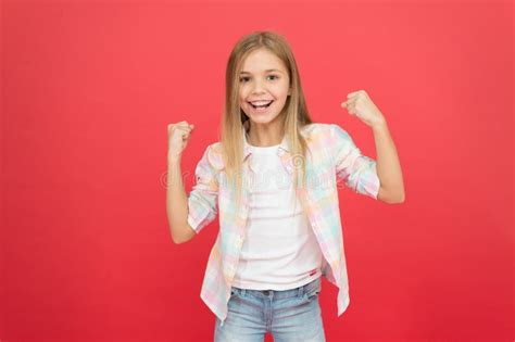Feeling Awesome Happy Childhood Girl Child Smiling Face Expression On