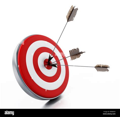 Arrows Hit Right On Target Bullseye 3d Illustration Stock Photo Alamy