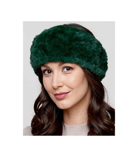 Knit Rex Rabbit Fur Headband In Emerald