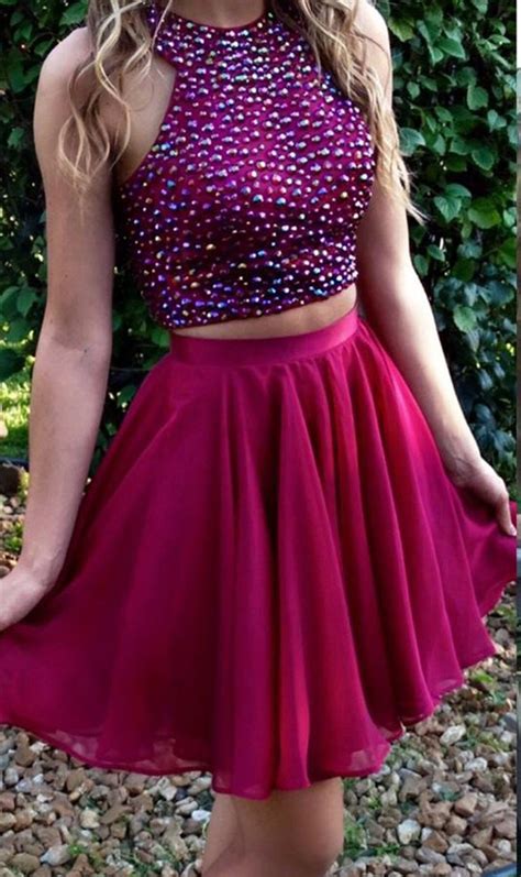 Fuchsia 2 Piece Homecoming Dressestwo Pieces Short Prom Dresses