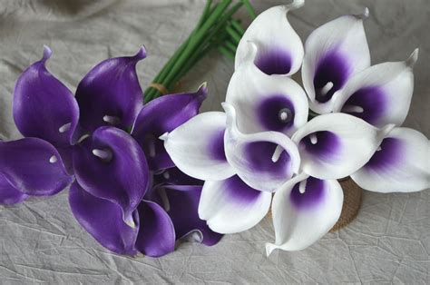 Silk purple calla lily wedding bouquets. Royal Purple Picasso Calla Lilies Real Touch Flowers DIY ...