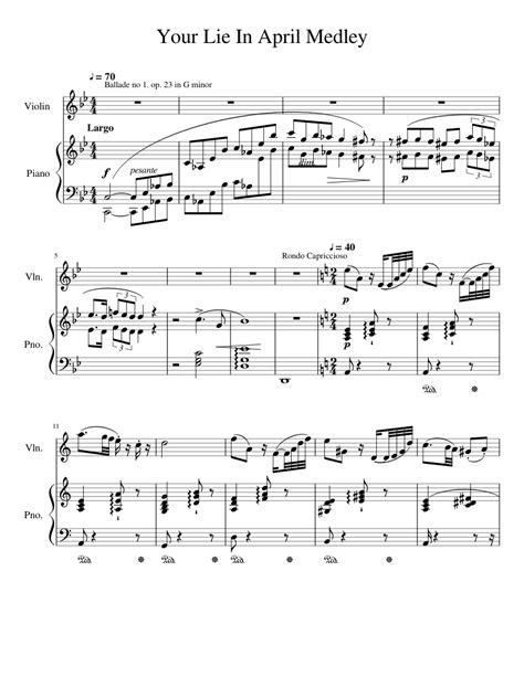 Your Lie In April Medley Sheet Music For Piano Violin Solo