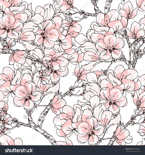 Cherry Blossom Vector Background Seamless Flowers Stock Vector