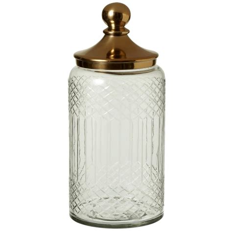 135 Etched Lattice Decorative Glass Canister With Gold Aluminum Lid Large