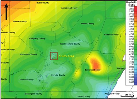 Depth Structure Map Of The Marcellus Shale In Southwest Pennsylvania