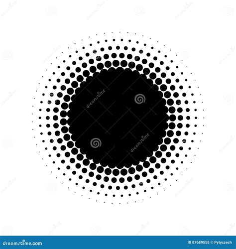 Abstract Halftone Circle Of Dots In Radial Arrangement Black And White