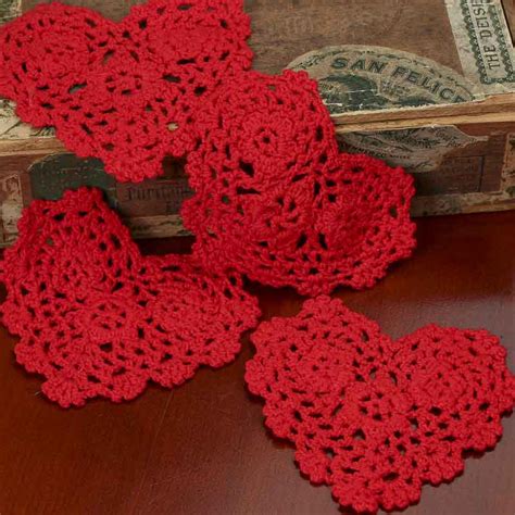 Red Heart Crocheted Doilies Valentines Day Holiday Crafts