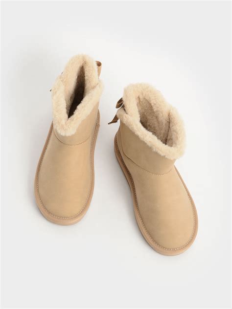 Camel Girls Fur Trimmed Slip On Ankle Boots Charles And Keith Ca