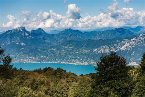 Lake Garda And Alps Aerial View From The Monte Baldo Italy Stock
