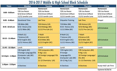 Blocked Schedule High School Schedule Block Scheduling Block