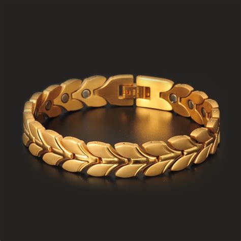 Hottime Fashion Gold Plated Stainless Steel Bracelet Health Energy