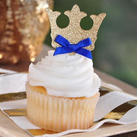 Crown Cupcake Toppers Royal Prince Baby Shower Decorations Etsy