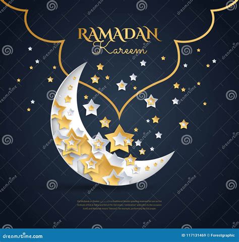 Ramadan Kareem Islamic Greeting With Crescent Moon And Stars Template