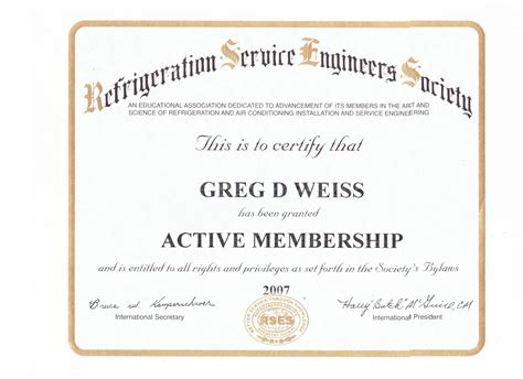 Refrigeration Service Engineers Society Certificate Advanced