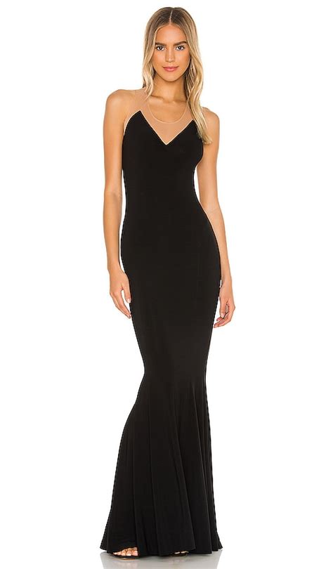 Norma Kamali Racer Fishtail Gown In Black Nude Mesh Modesens
