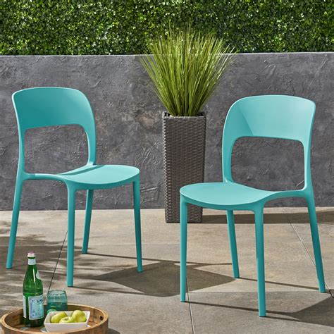 Tatiana Outdoor Plastic Chairs Set Of 2 Teal