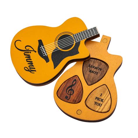 Customized Wooden Guitar Picks With Storage Case Engraved Holder Box