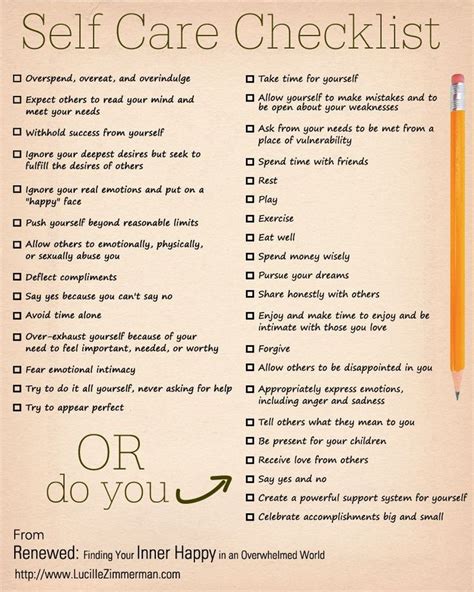 Self Care Checklist See My Board 1001 Ways To Nuture Yourself The