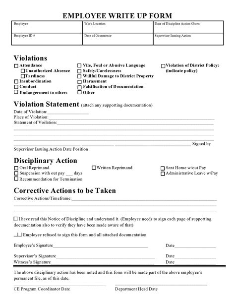 Effective Employee Write Up Forms Free Download Employee Handbook Employment Reference