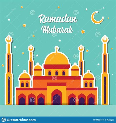 Ramadan Mubarak Greeting Card Design With Mosque Vector Illustration