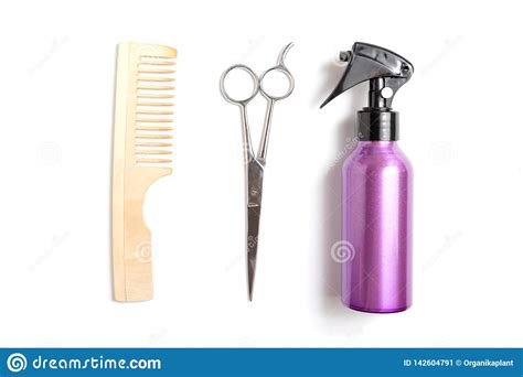 Set Of Professional Hairdresser Tools Equipment On White Background