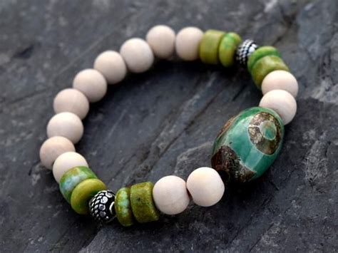 Nepali Dzi Tibetan Agate Bracelet Mojave Mohave Green Turquoise Beads
