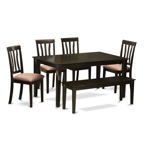 Cappuccino Rubberwood 6 Piece Dining Room Set With Rectangular Dining