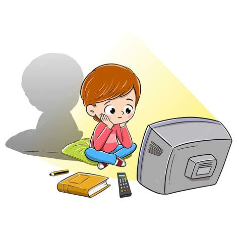 Niño Mirando Televisión Distraído Y No Leyendo Un Libro Vector Premium