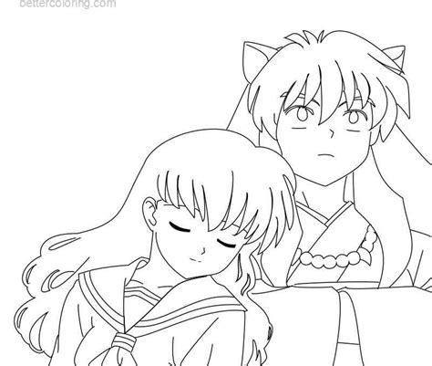 Inuyasha Coloring Pages Inuyasha And Kagome Lineart By Bodici Free