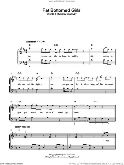 Fat Bottomed Girls Easy Sheet Music For Piano Solo Pdf